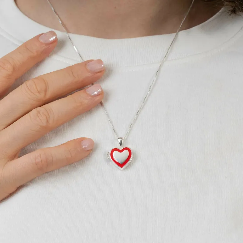 Medalion Amintiri in inima - Locket cu poze in interior - Argint 925 si email rosu picture - 5