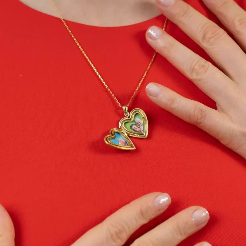 Medalion inima cu poze in interior - Love Blossoms - Argint 925 placat cu Aur Galben 18K picture - 7