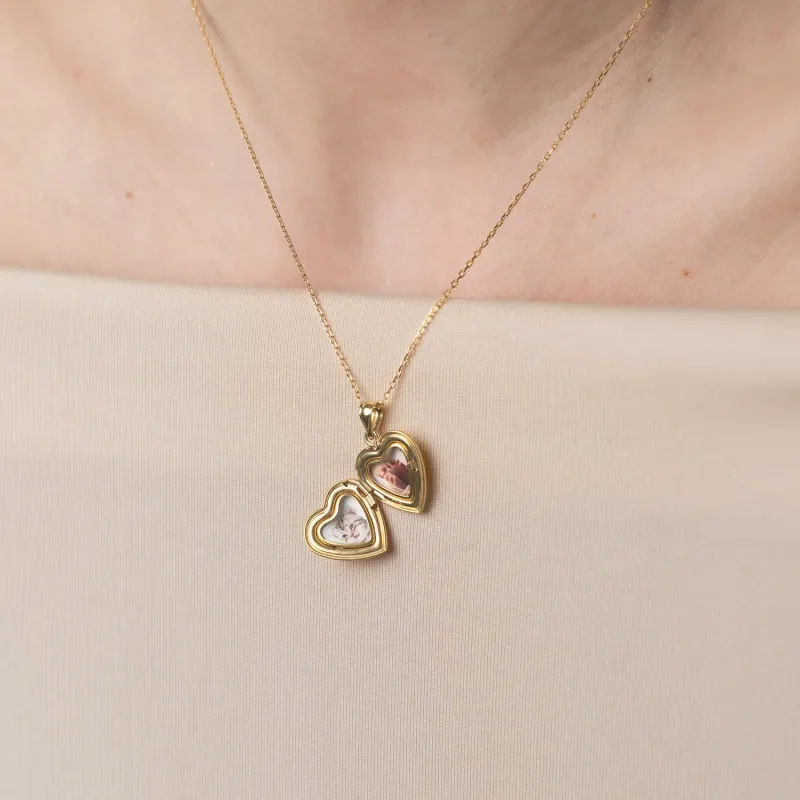 Medalion inima cu poze in interior - Pink Butterfly Bloom - Argint 925 placat cu Aur Galben 18K picture - 5