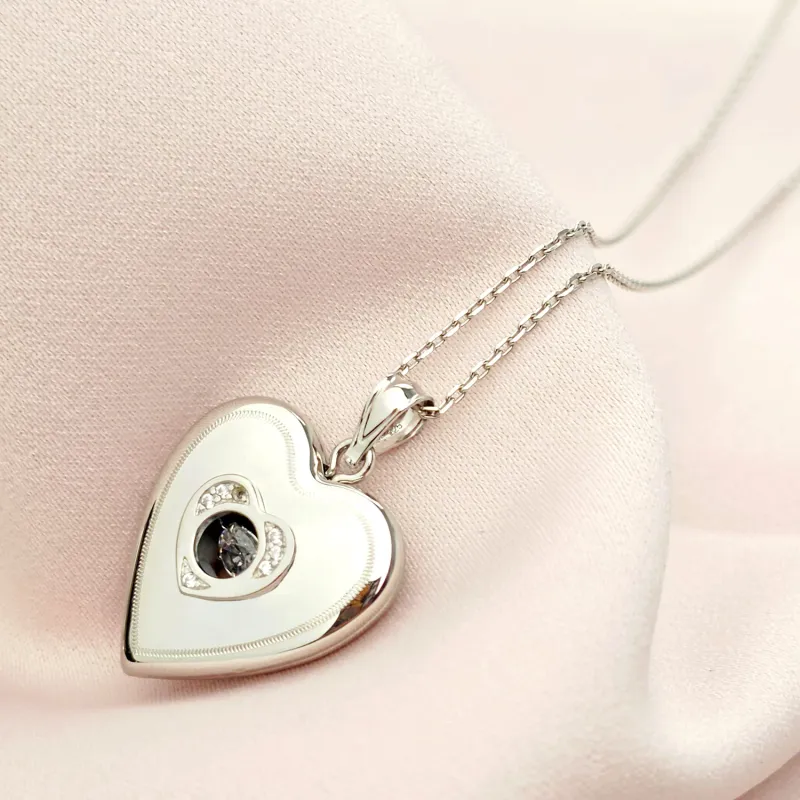 Medalion inima cu poze in interior - White Shimmer - Argint 925 Rodiat - Cristale Zirconia picture - 3