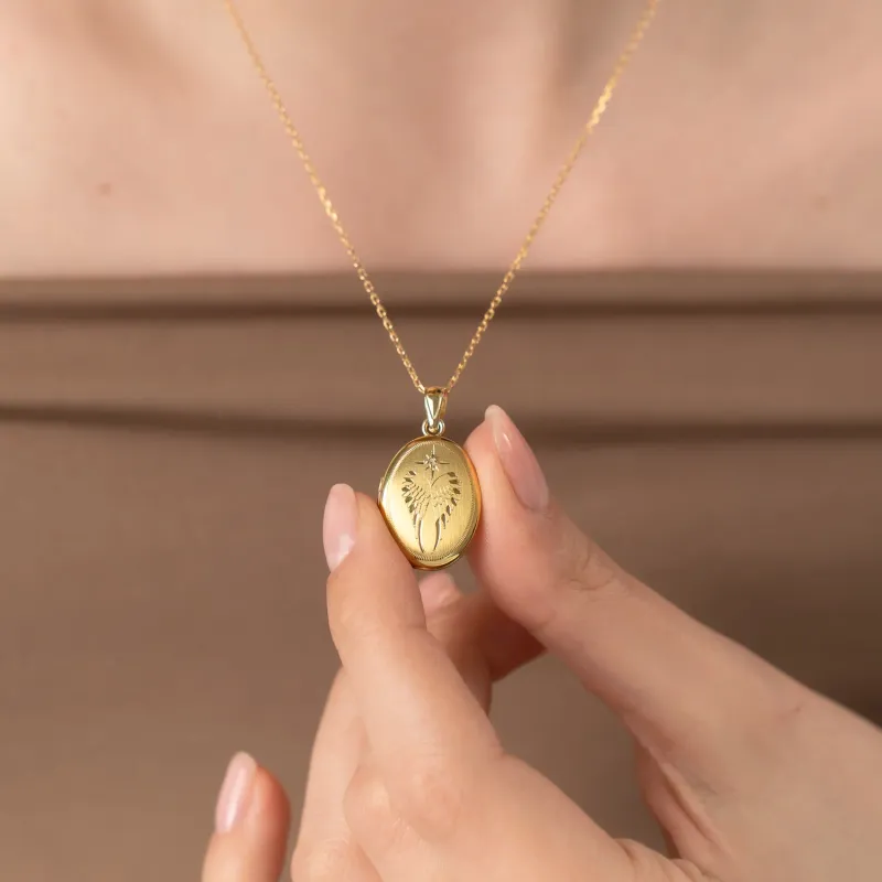 Medalion oval cu poze in interior - Angel Wings Diamond - Argint 925 placat cu Aur Galben 18K picture - 5