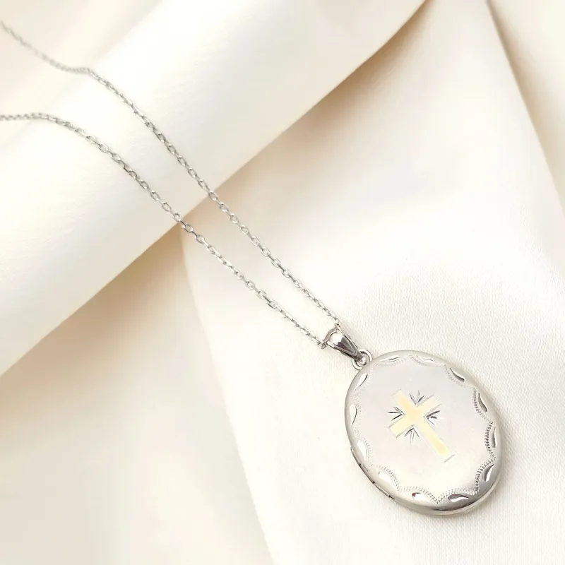 Medalion oval cu poze in interior - Gold Cross - Argint 925 rodiat & cruce placata cu Aur Galben 18K picture - 6