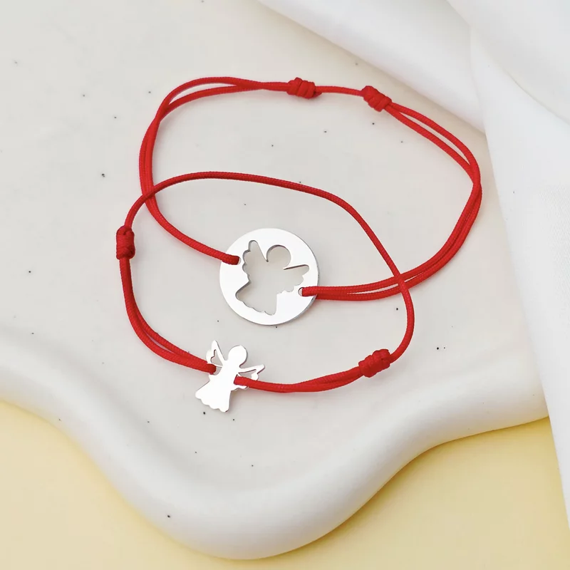 Set 2 bratari - banut cu ingeras decupat - Argint 925 - Snur reglabil diverse culori picture - 3