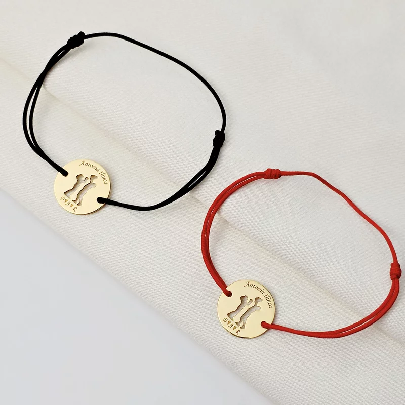 Set 2 bratari personalizate - Banuti cu model decupat - Mama, tata si copil/bebe - Argint placat cu Aur Galben 18K- snur reglabil picture - 3