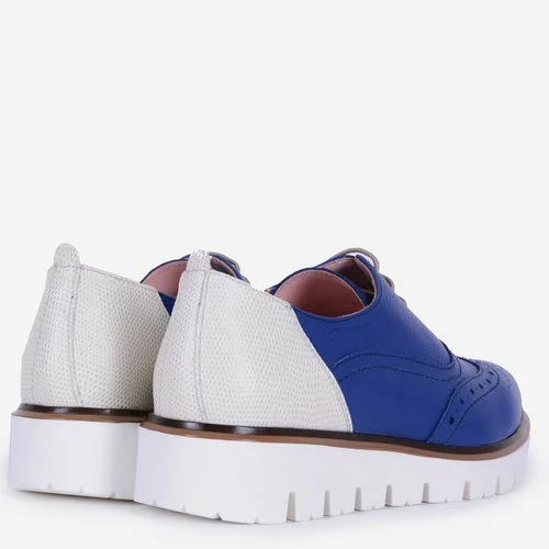 Pantofi Oxford din piele naturala albastri cu alb Tommy