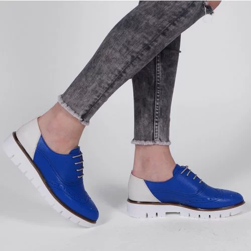 Pantofi Oxford din piele naturala albastri cu alb Tommy
