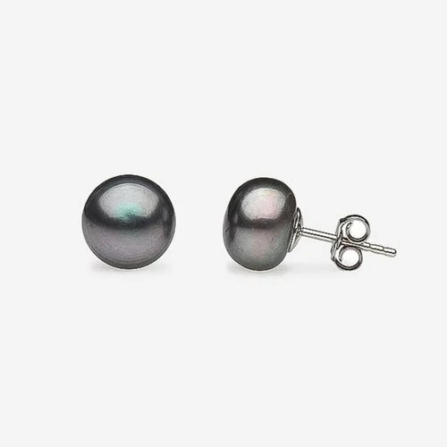 Cercei buton din argint de cu perle de cultura negre 10-10.5 mm 74858