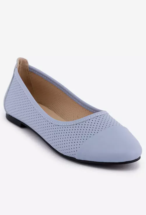 Balerini bleu din piele cu perforatii