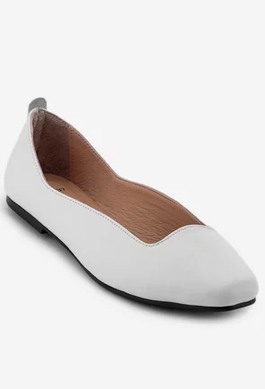 Balerini casual albi din piele naturala