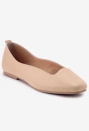 Balerini casual bej din piele naturala