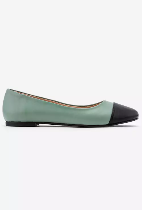 Balerini din piele verde cu varf negru