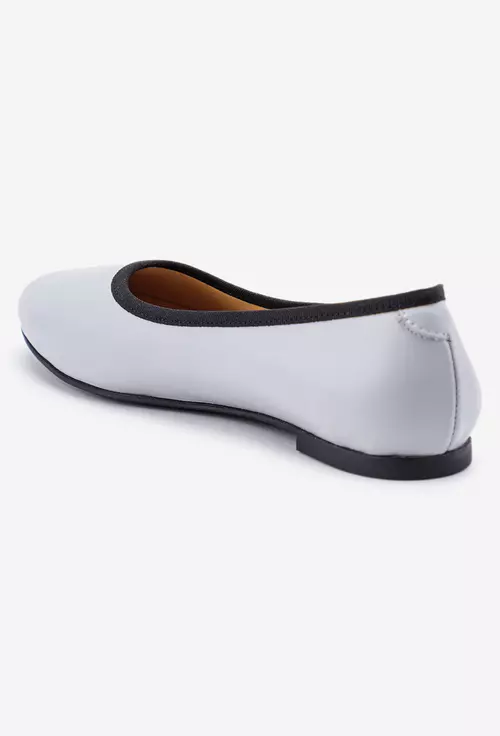 Balerini gri din piele naturala cu marginea neagra
