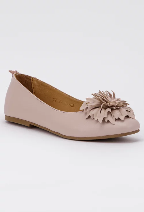 Balerini roz din piele cu aplicatie floare