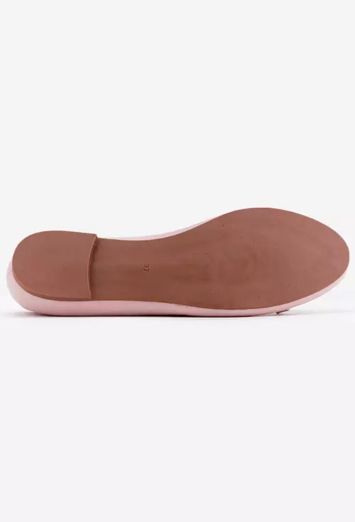 Balerini roz pudra din piele cu funda ingusta