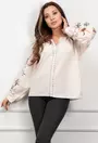 Bluza bej deschis cu detalii florale