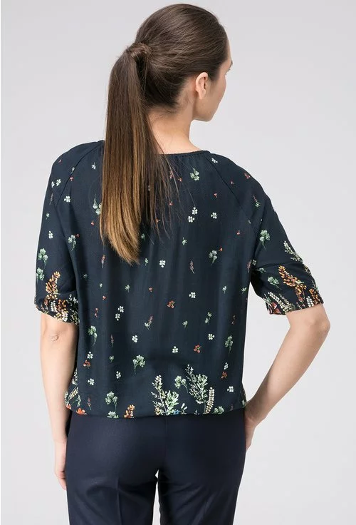 Bluza bleumarin cu imprimeu floral colorat Sylvie