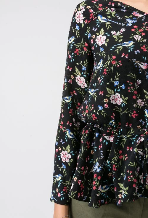 Bluza neagra cu imprimeu floral multicolor Aramis