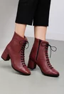Botine burgundy din piele naturala texturata cu siret