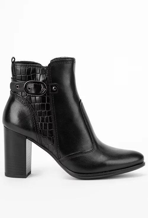 Botine negre din piele cu model lateral