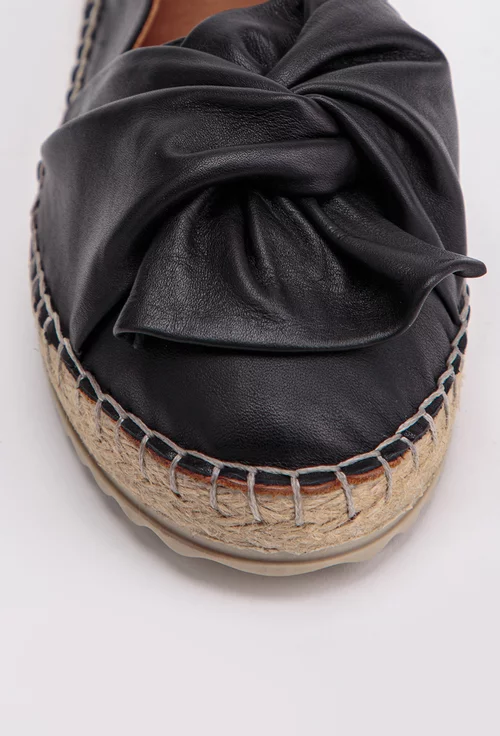 Espadrile negre din piele cu aspect nod
