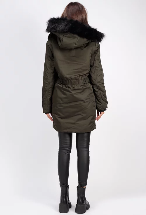 Geaca verde inchis cu gluga accesorizata cu blanita