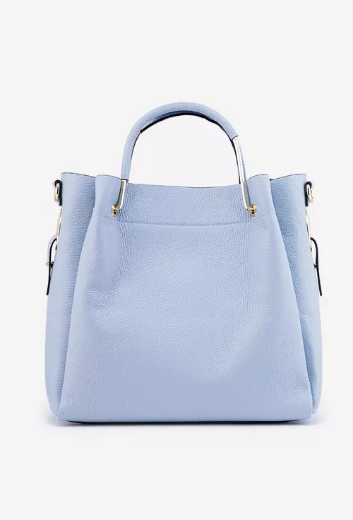 Geanta bleu din piele texturata cu accesoriu ciucure