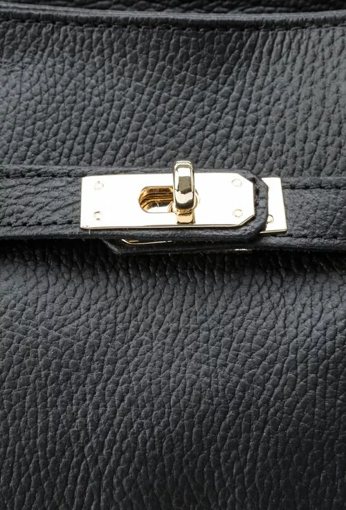 Geanta dama neagra din piele texturata accesorizata cu lacat