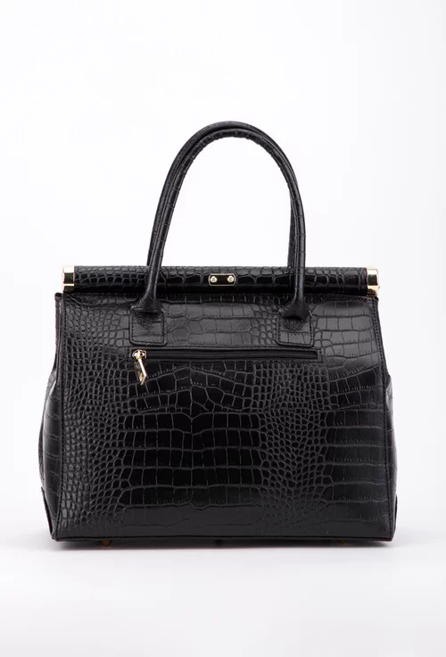 Geanta din piele naturala cu imprimeu animal print alb negru