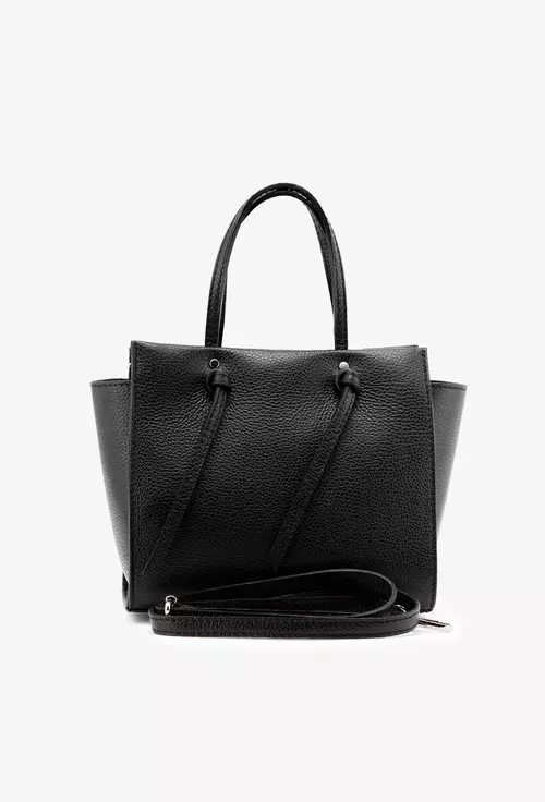 Geanta din piele naturala neagra cu doua manere