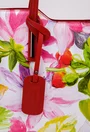 Geanta din piele rosie cu imprimeu floral multicolor