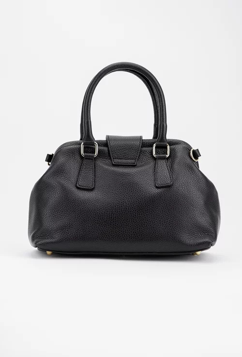 Geanta neagra din piele cu model funda stilizata