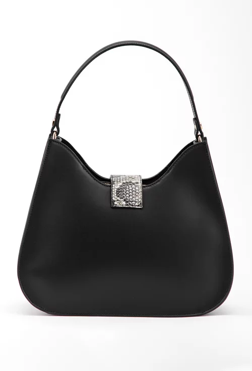 Geanta neagra din piele cu ornament