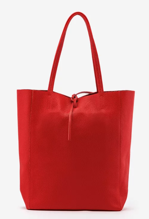 Geanta shopper din piele naturala rosie