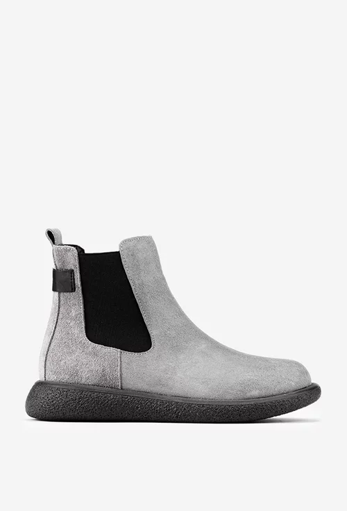Ghete dama gri din piele intoarsa cu elastic in laterale