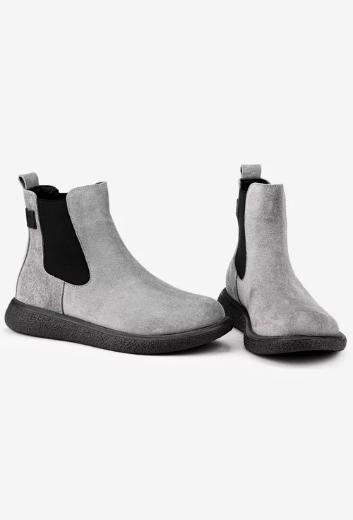 Ghete dama gri din piele intoarsa cu elastic in laterale