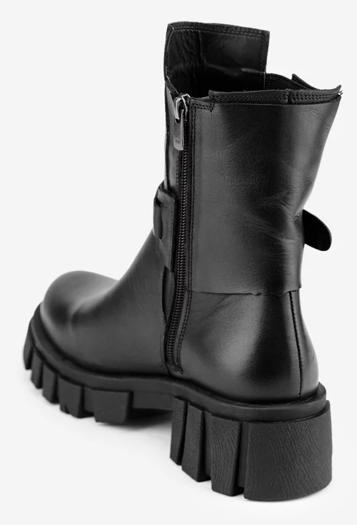 Ghete dama negre din piele cu fermoar si elastic