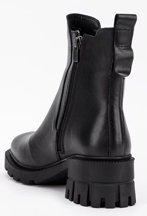 Ghete din piele neagra cu fermoar si elastic