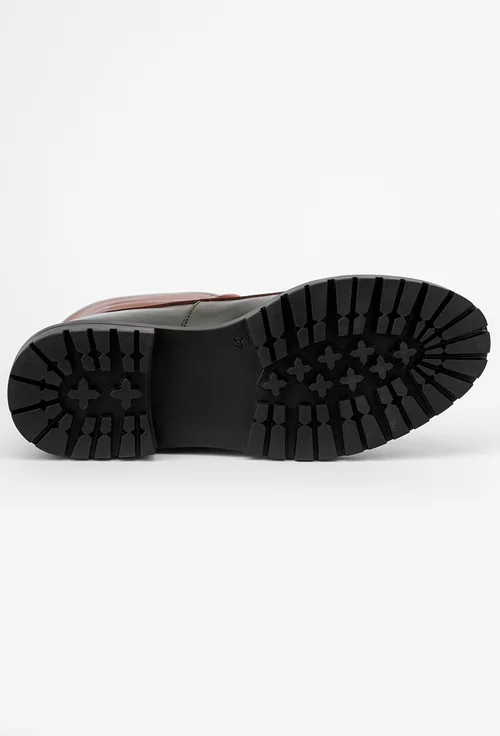 Ghete kaki cu maro din piele naturala
