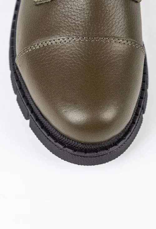 Ghete kaki din piele cu siret si fermoar