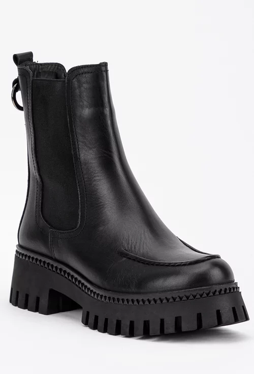 Ghete negre din piele cu detaliu cusatura