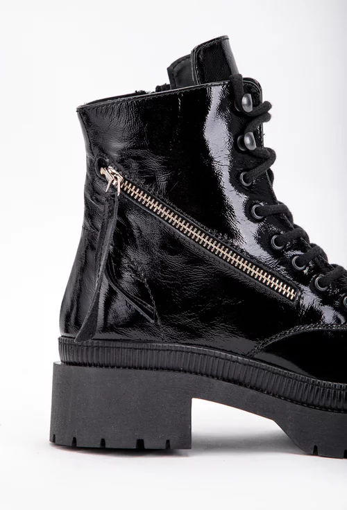 Ghete negre din piele cu fermoar diagonal