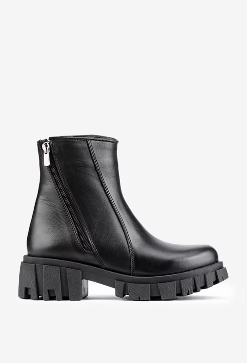 Ghete negre din piele cu fermoare oblice