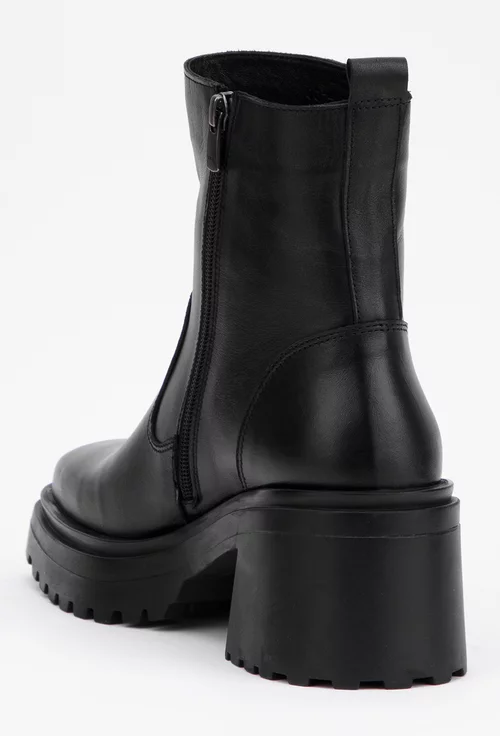Ghete negre din piele cu varf patrat