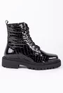 Ghete negre din piele lacuita cu aspect piele de crocodil