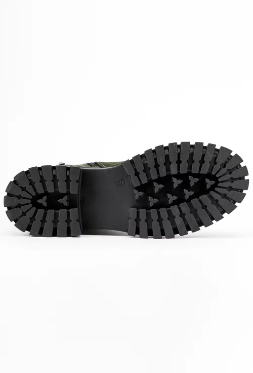 Ghete verzi din piele intoarsa cu detaliu negru