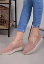 Mocasini roze din piele intoarsa cu talpa confortabila