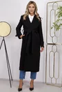 Palton lung negru cu inchidere cordon