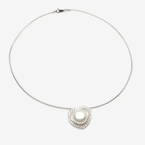 Pandantiv din argint  in forma de inima cu perla de cultura alba de 13-14 mm 74426