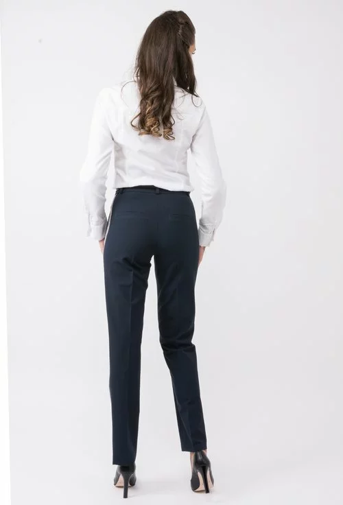 Pantaloni bleumarin cu benzi laterale in carouri Karen