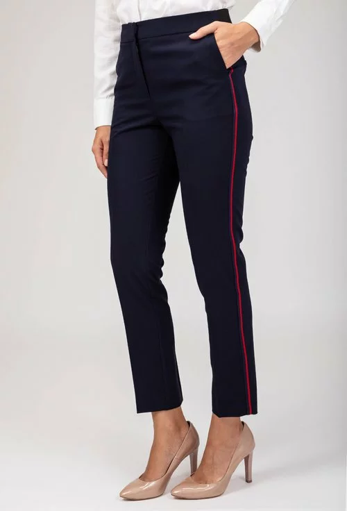Pantaloni bleumarin cu dunga laterala rosie Sara